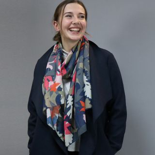 Recycled Navy & Sage Leaf Print Scarf by Peace of Mind